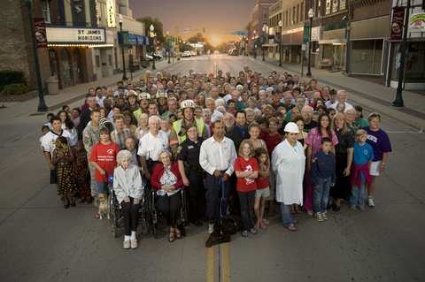 Residents of a small town gathered together