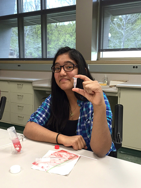 Girl in science class