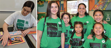 Collage: girl working on art project; group of 4-H'ers with adult leader