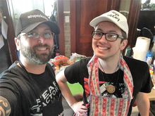 Joe Johson and son Mekiah in the kitchen