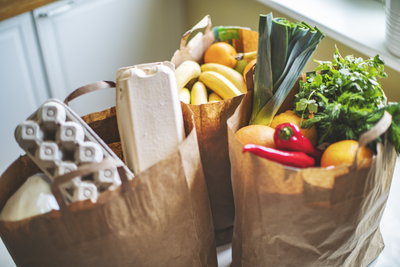 three bags of groceries