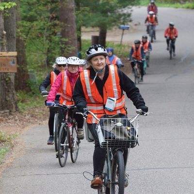 Angie Gupta leads group on bikes